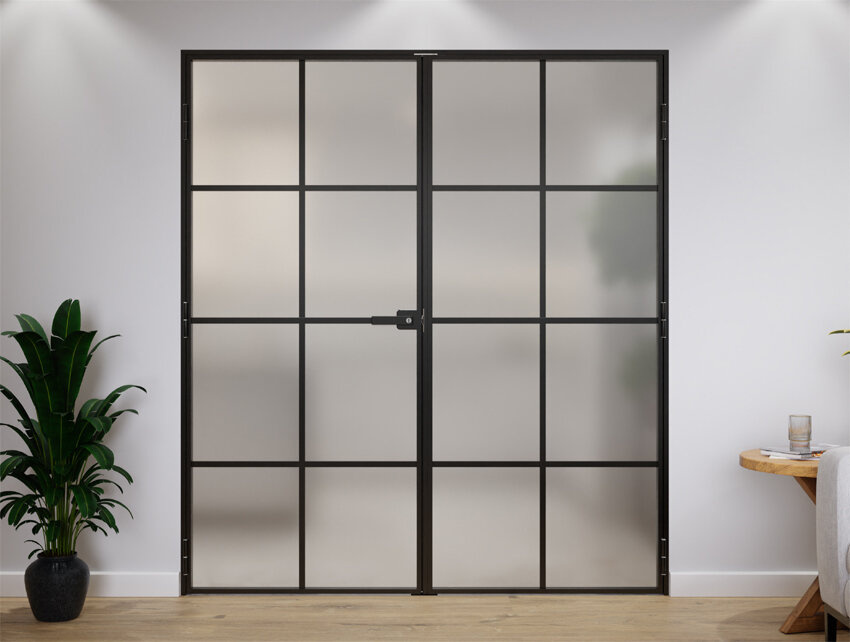 Double Door 60+60cm Aluminum Satin-Graphite Slim Loft 8 Panel Set with Frame 1338x2080mm Left