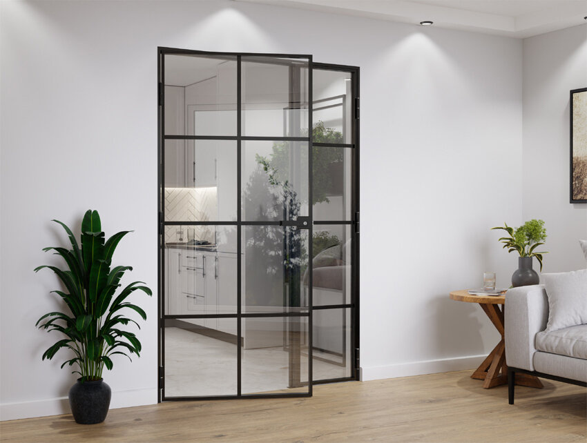 Double Door 80+20cm Aluminum Satin-Graphite Slim Loft 8 Panel Set with Frame 1138x2080mm Left