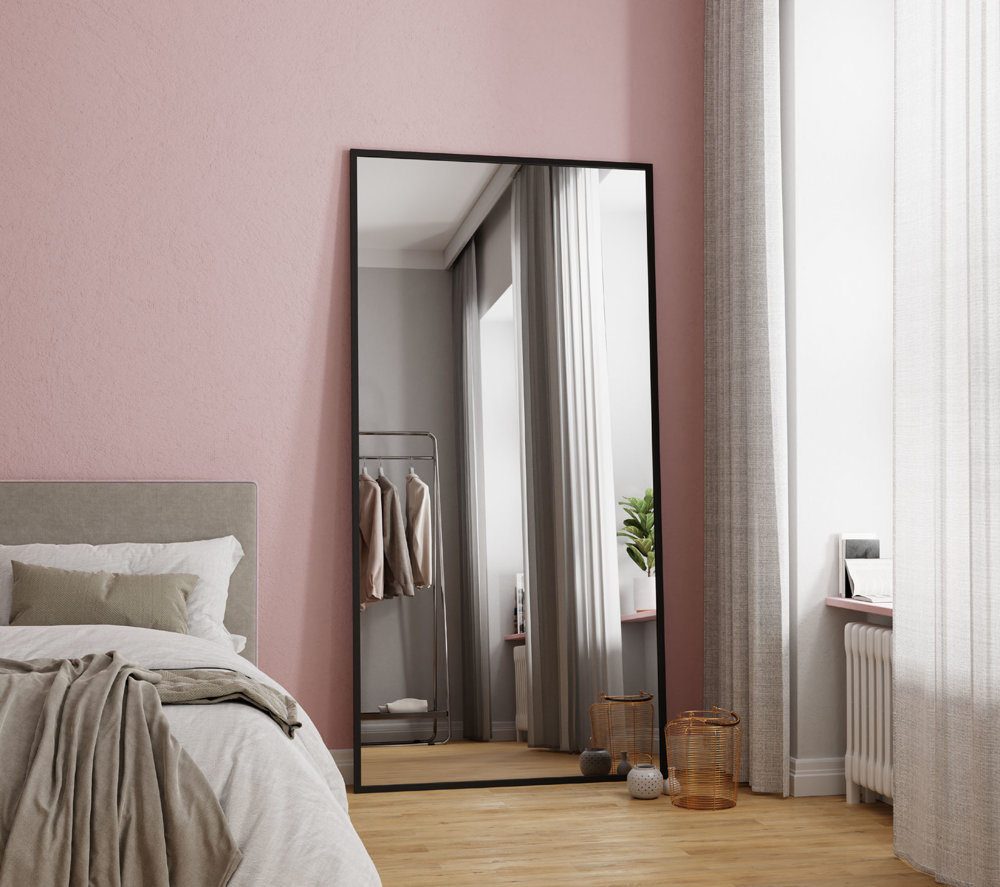 LUSTRO SREBRNE KAROL RAMA ALUMINIUM SZEROKA CZARNA 90X60