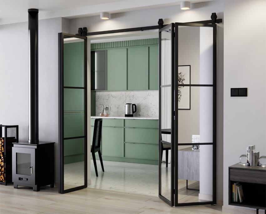 SLIDING FOLDING DOOR DOUBLE ALUMINUM LOFT MIRROR