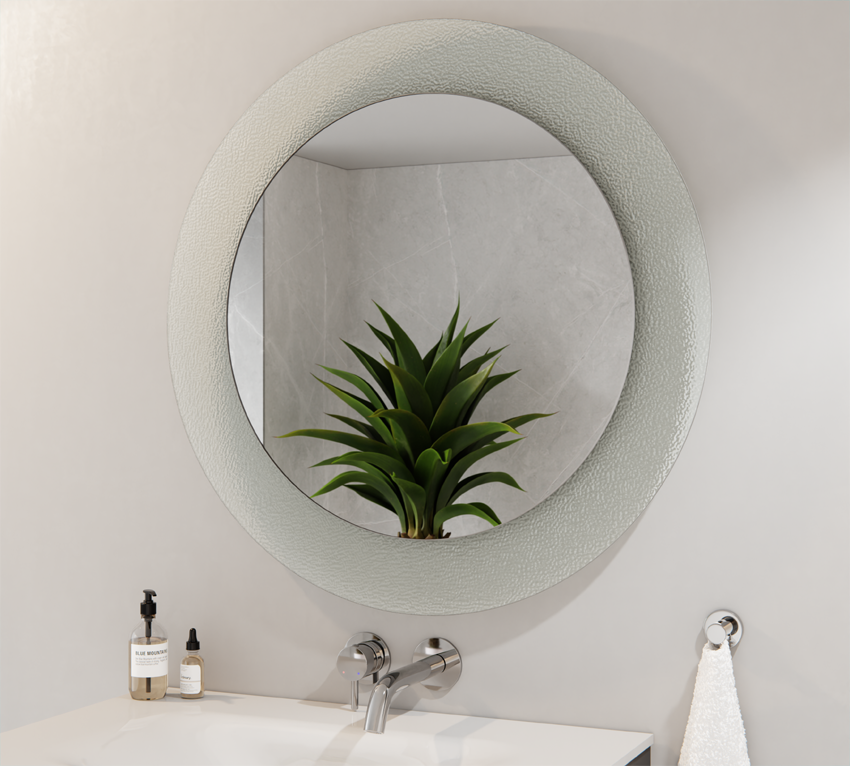 Lustro Okrągłe Srebrne 80cm Szkło Ornamentowe Milenium 100cm SELENA
